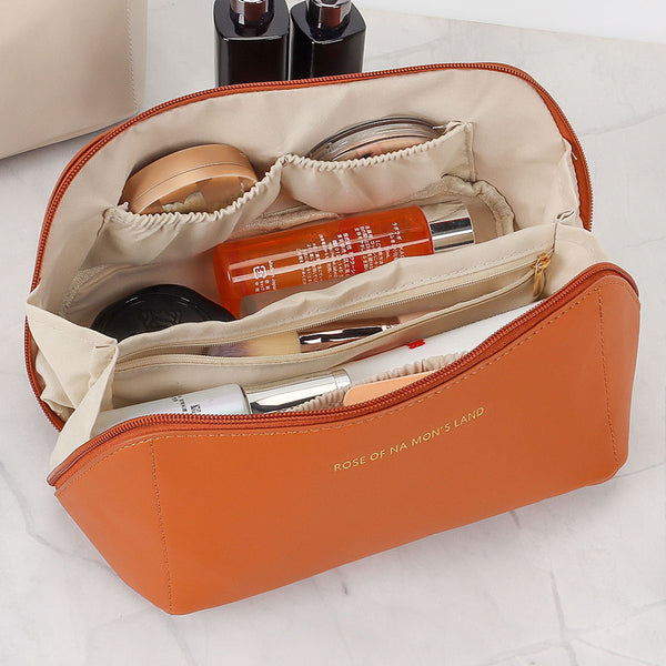 dosili New Large Capacity Makeup Bag Pu Leather Portable Toiletry Bag  Luxury Designer Waterproof Storage Case Women Travel Cosmetic Bag 